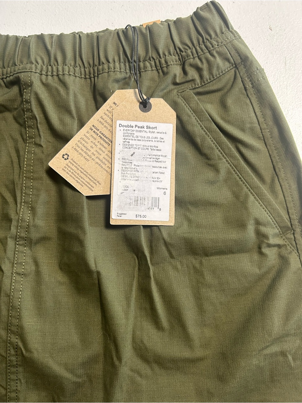 prAna Double Peak New With Tags Skort Women's Size 6 Hiking Skirt cargo green - Picture 2 of 11